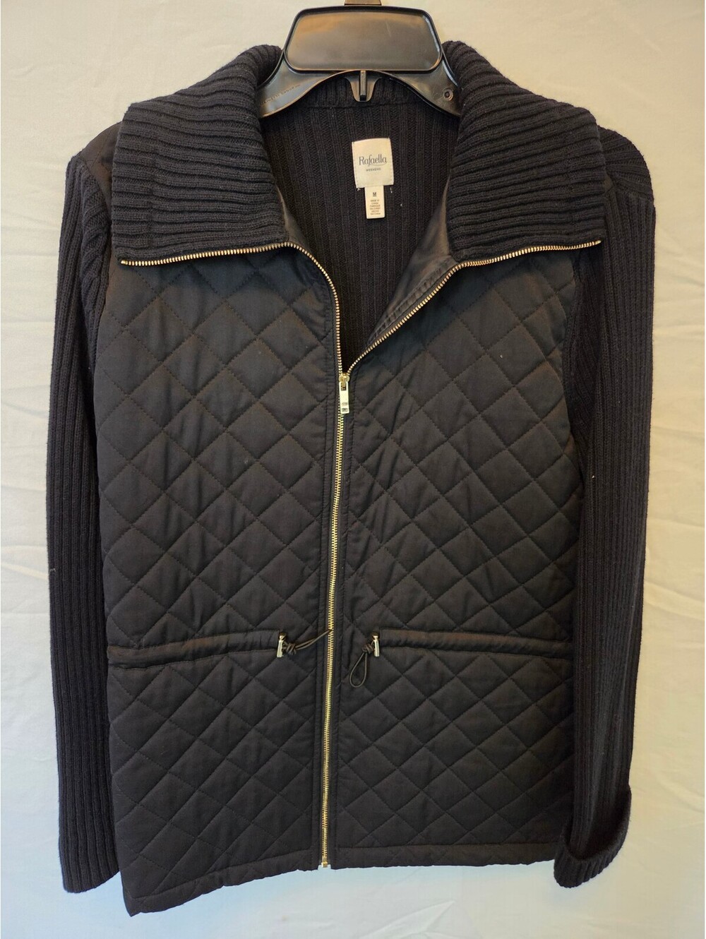 Rafaella Weekend Women's Quilted Zip-Up Sweater Jacket, Size M, Black